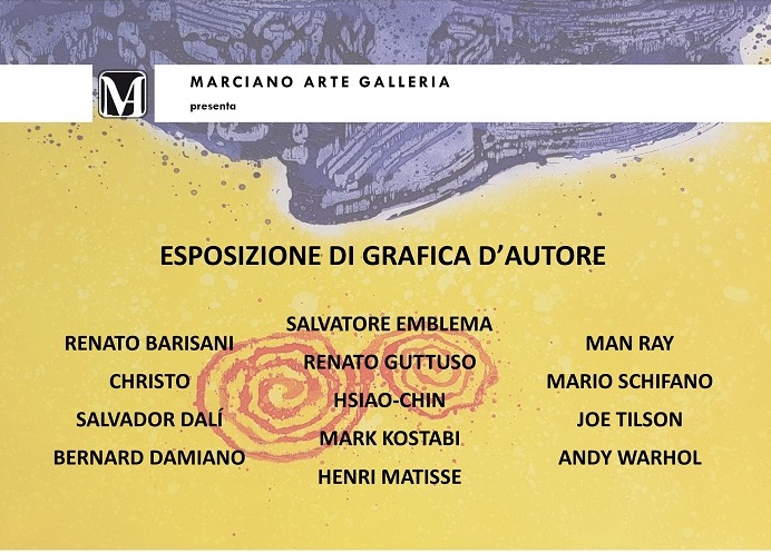 locandina dell'esposizione di grafica d'autore con l'elenco degli artisti esposti